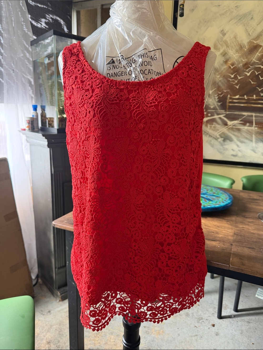 attention Red Floral Lace Tank Top